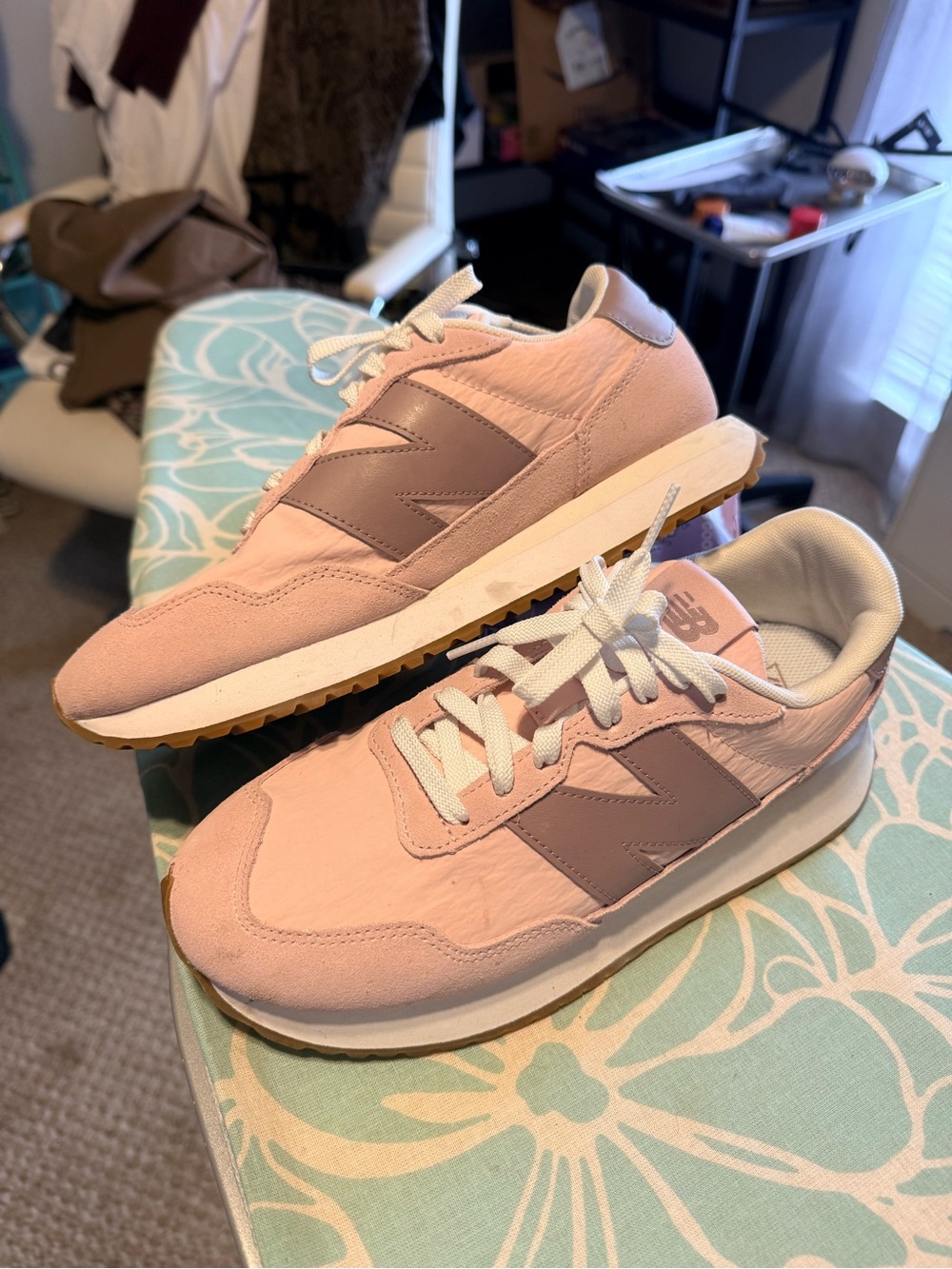 New Balance womens Pink and Mauve Retro Runner Sneakers
